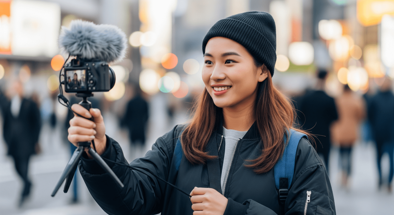 An Asian influencer is working on her podcast.